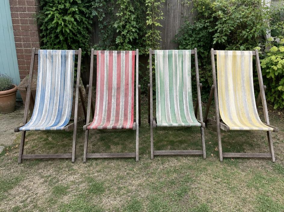 Set of 4 vintage striped deckchairs